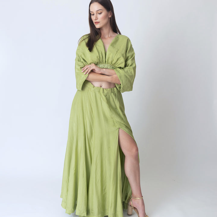 Juliet Green Flowy Two Piece Set with Slit