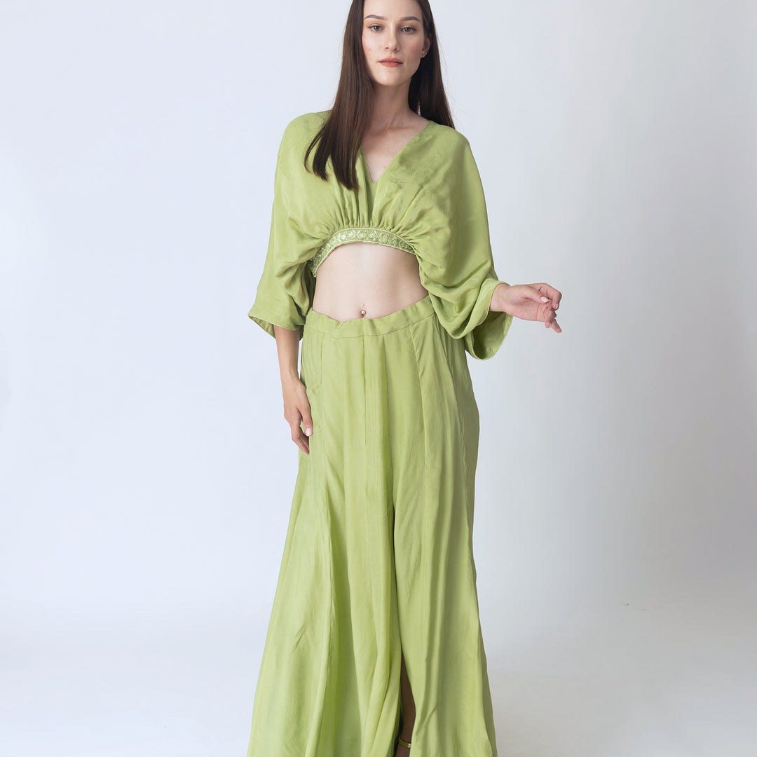 Juliet Green Flowy Two Piece Set with Slit