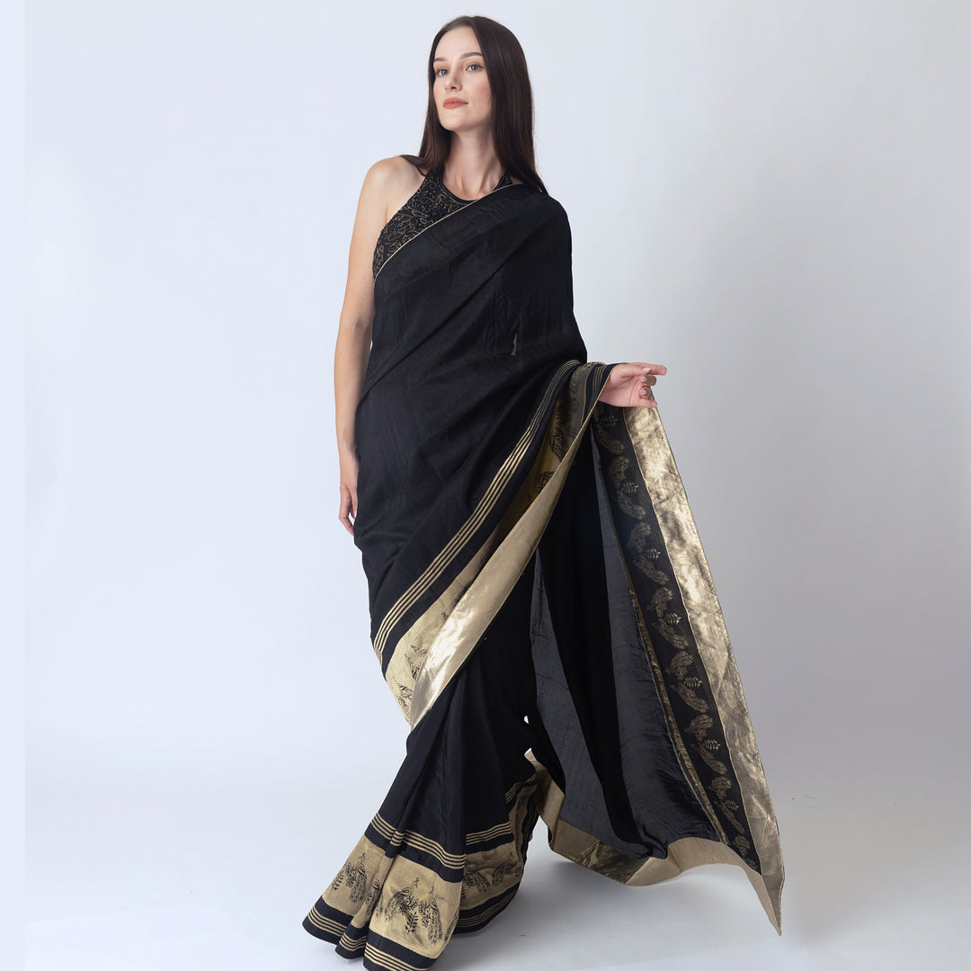 Mia Black Saree with Hand Embroidered Blouse