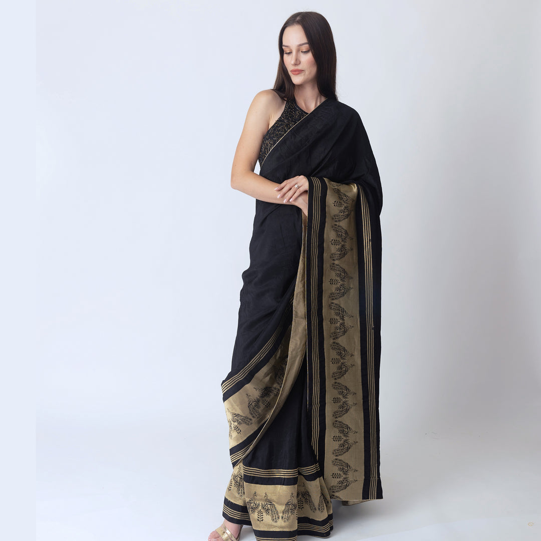 Mia Black Saree with Hand Embroidered Blouse