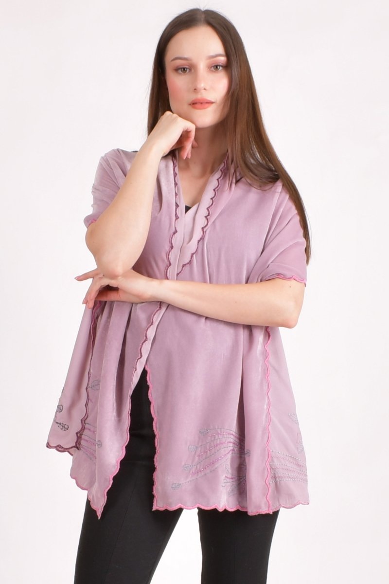 Dusty Rose Pink Embroidered Velvet Scarf scarves & stoles RAAS