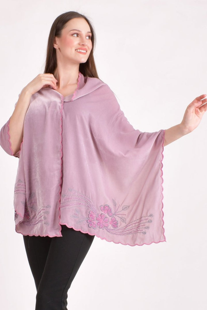 Dusty Rose Pink Embroidered Velvet Scarf scarves & stoles RAAS