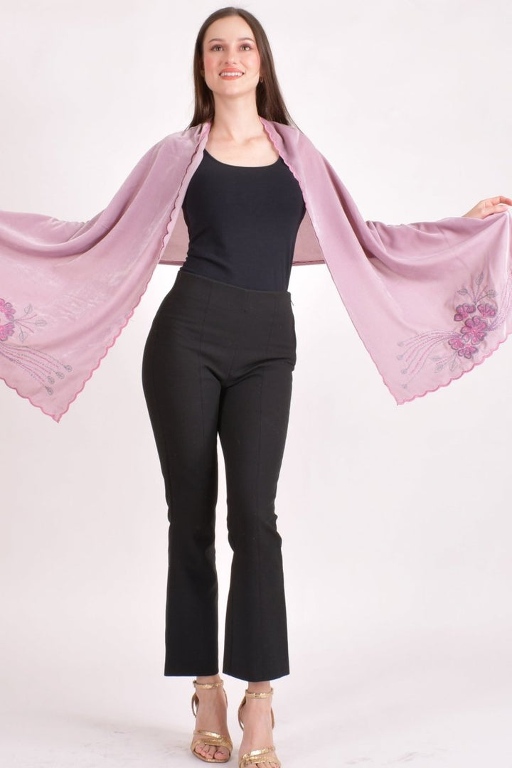 Dusty Rose Pink Embroidered Velvet Scarf scarves & stoles RAAS