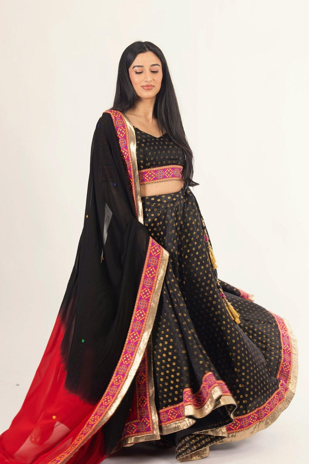 Endora Black Silk Lehenga Choli Set - Raas