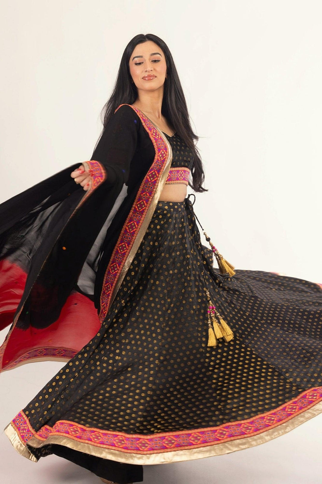 Endora Black Silk Lehenga Choli Set - Raas