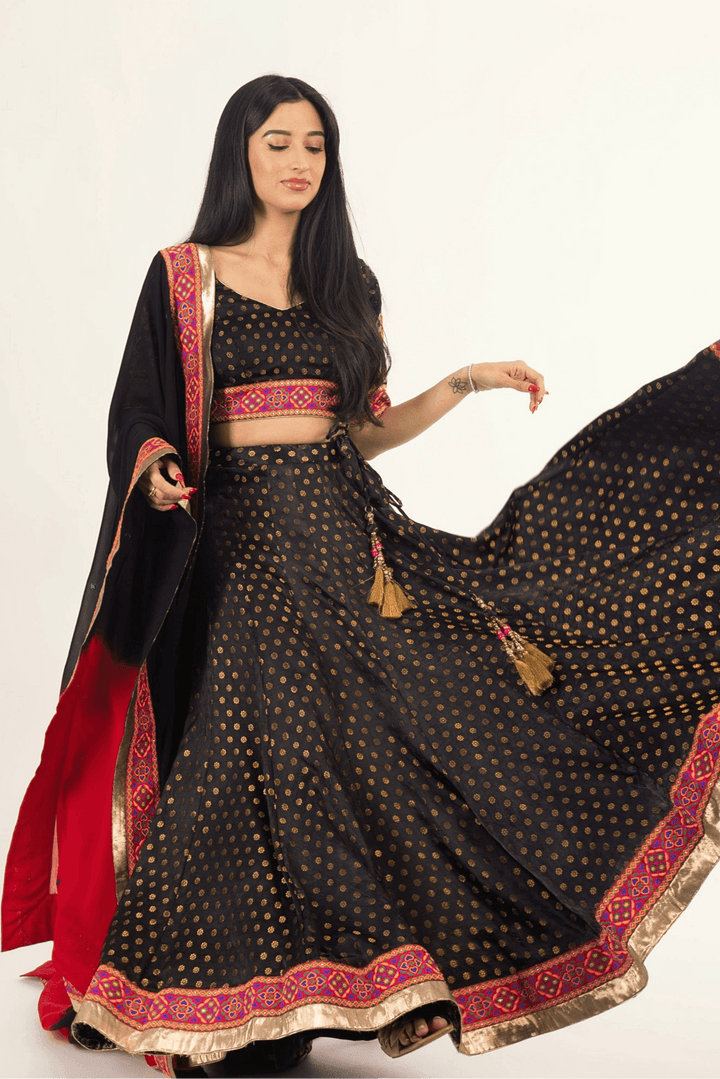 Endora Black Silk Lehenga Choli Set - Raas