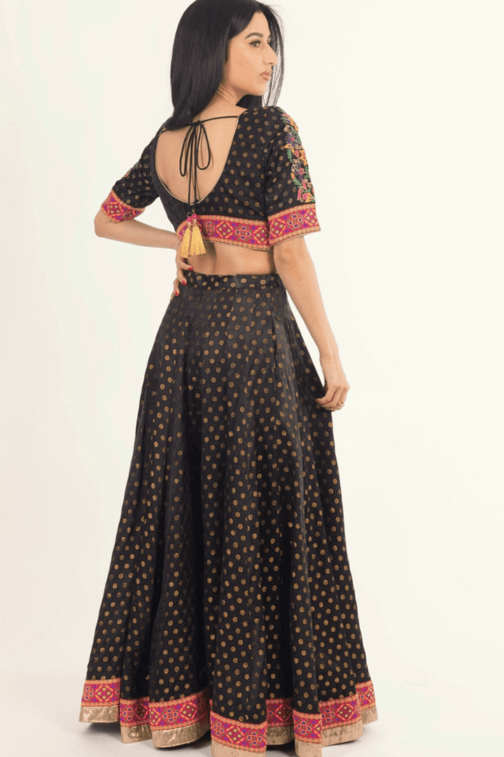 Endora Black Silk Lehenga Choli Set - Raas