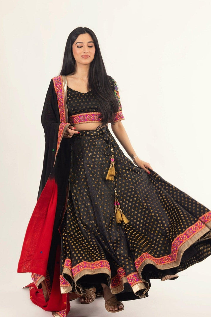 Endora Black Silk Lehenga Choli Set - Raas