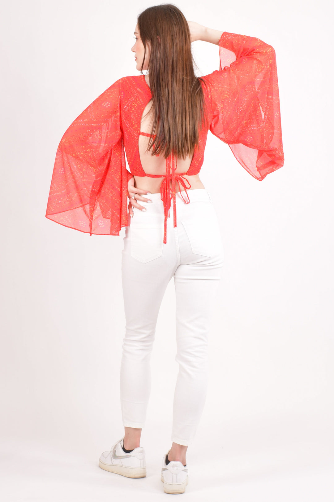 Eva Red Bell Sleeves Crop Top - Raas