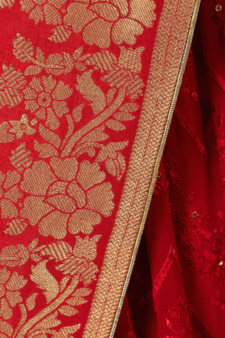 Carmella Red Lehenga Choli Set with Sequins Embroidery - Raas