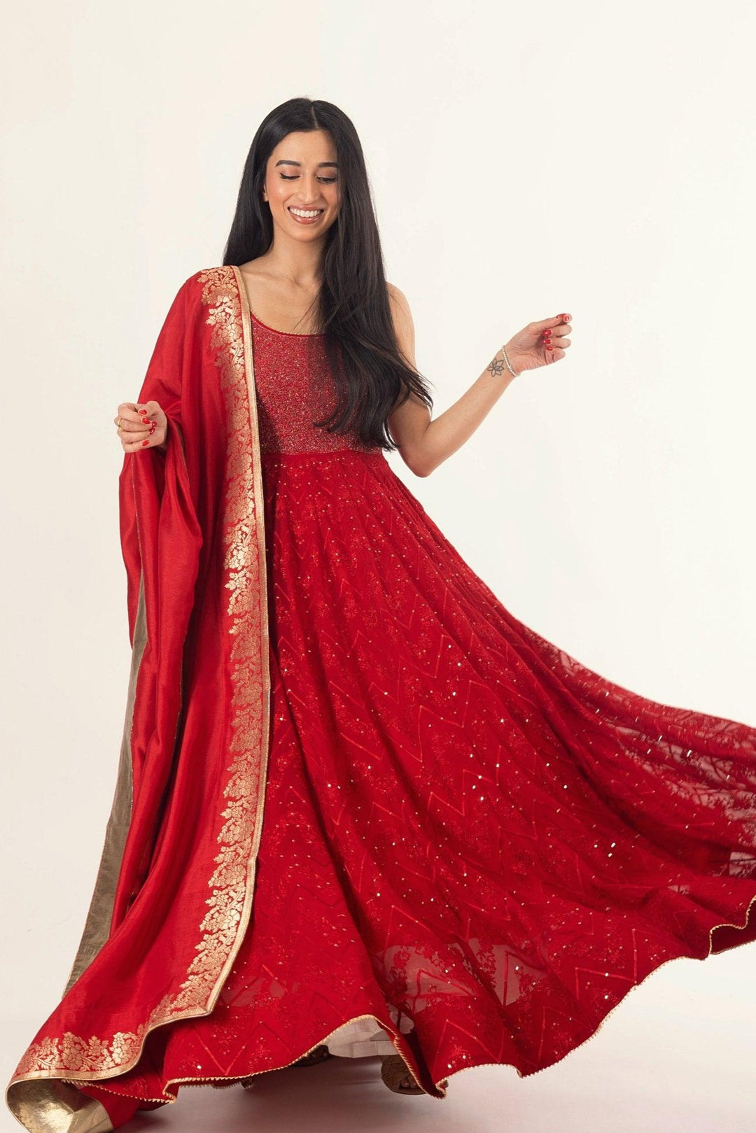 Fiara Red Gown with Drape - Raas