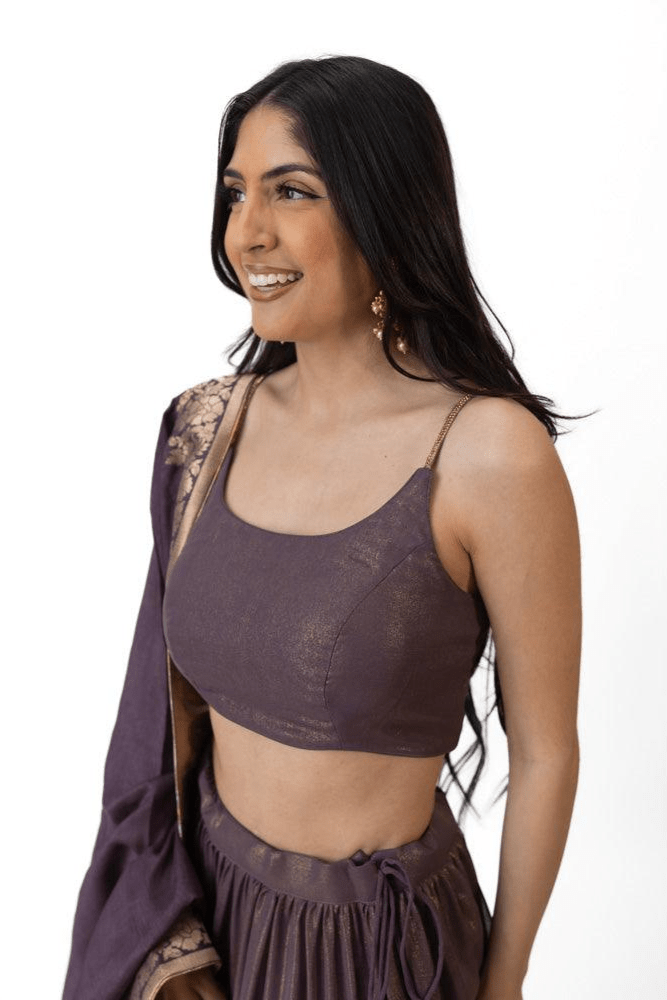 Gaia Shimmer Tiered Lehenga choli Set with Gold Accent - Raas