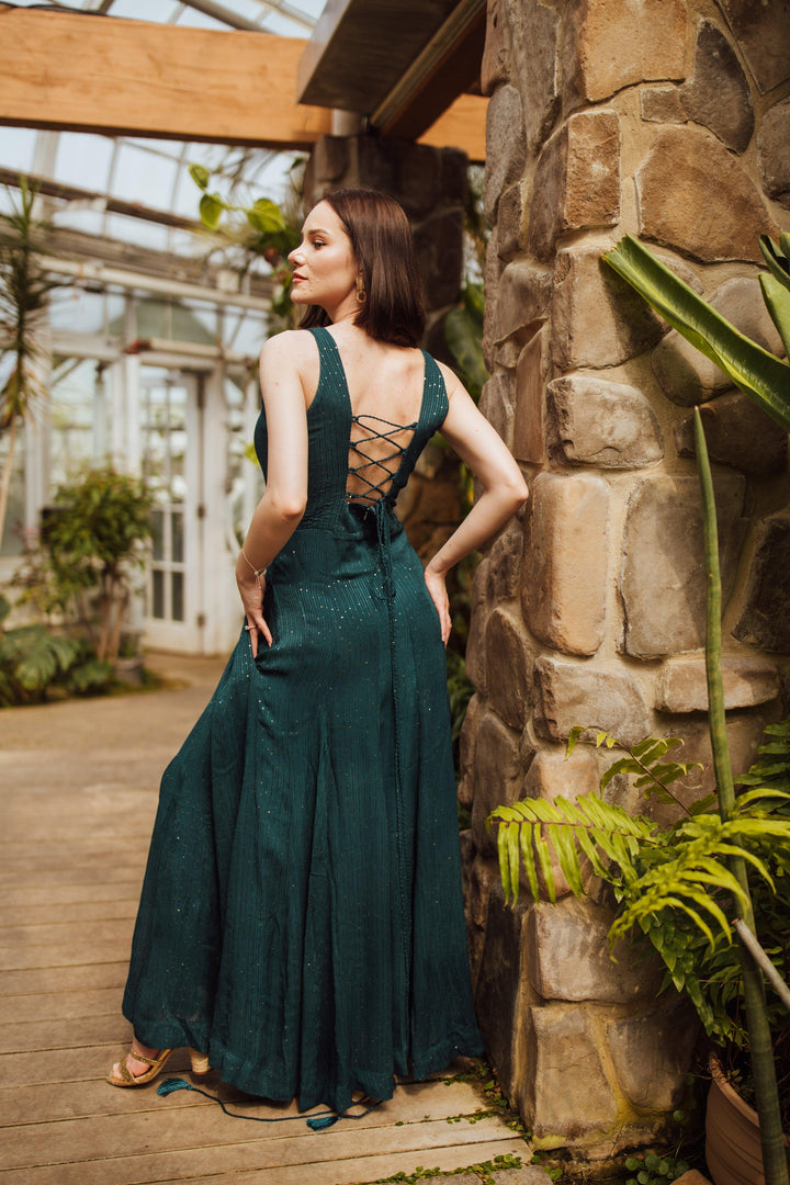 Genevieve Teal Long Dress with Slit - Raas