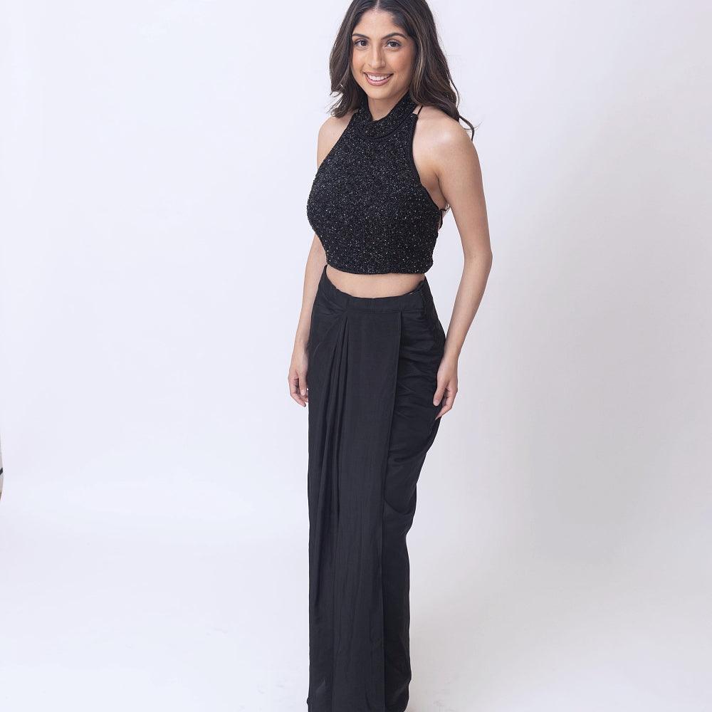 Giada Black Drape Skirt With Heavy Embroidery Blouse - Raas