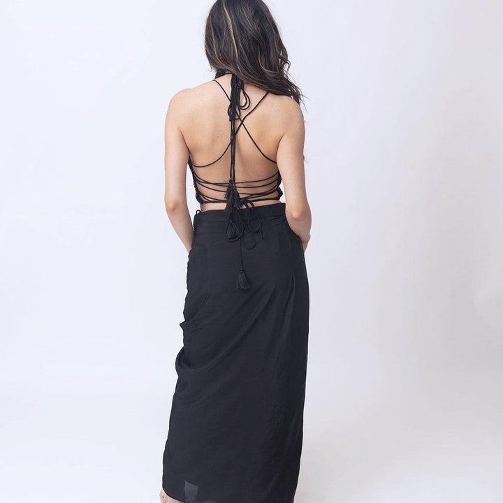 Giada Black Drape Skirt With Heavy Embroidery Blouse - Raas