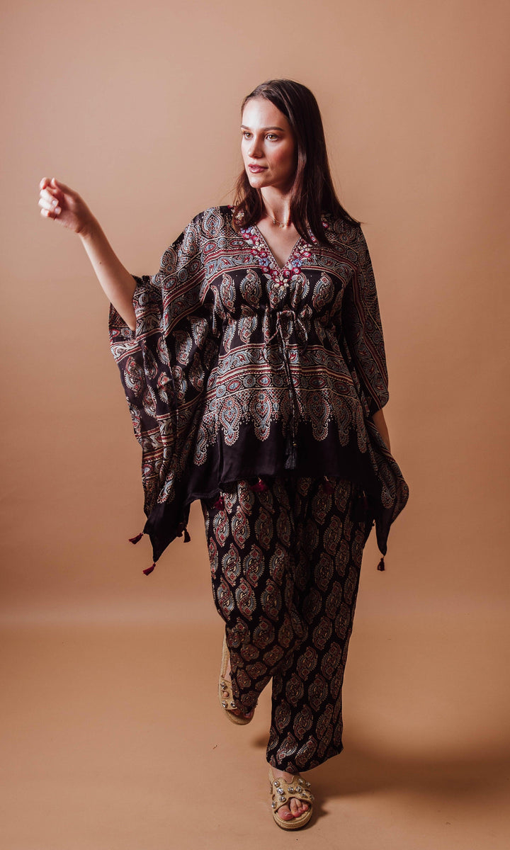 Gigi Brown Co-Ord Set with Ajrakh Print - Raas