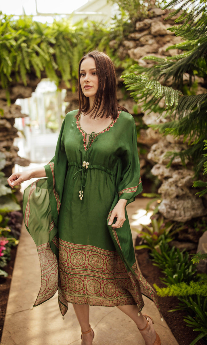 Gina Embroidered Green Kaftan - Raas