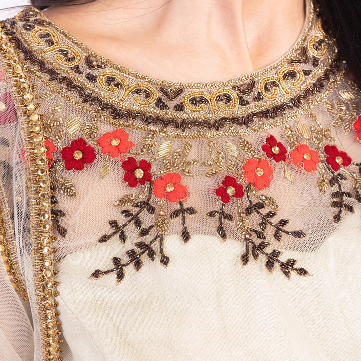 Grey Lehenga Choli Set with Embroidery - Raas