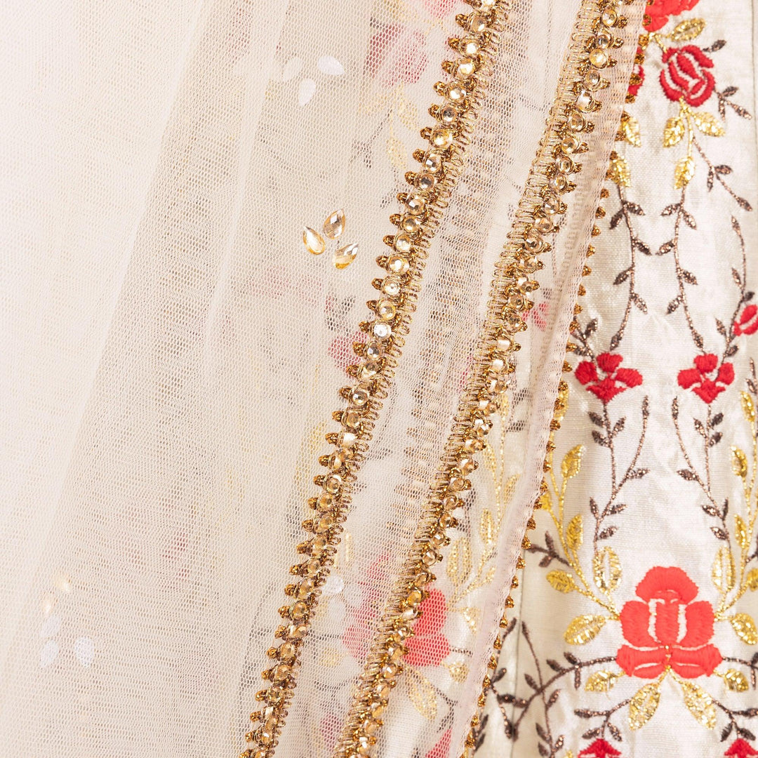 Grey Lehenga Choli Set with Embroidery - Raas