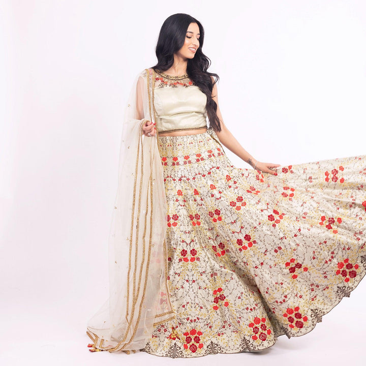 Grey Lehenga Choli Set with Embroidery - Raas