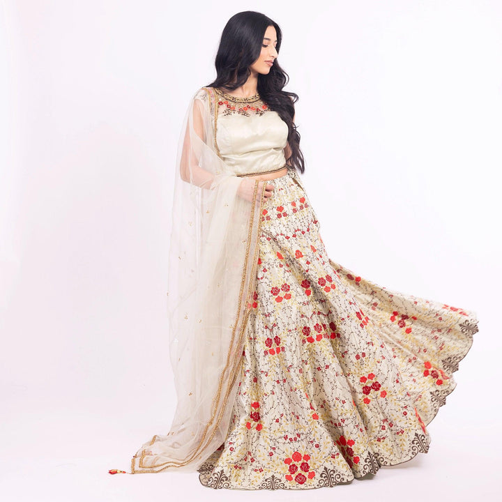 Grey Lehenga Choli Set with Embroidery - Raas