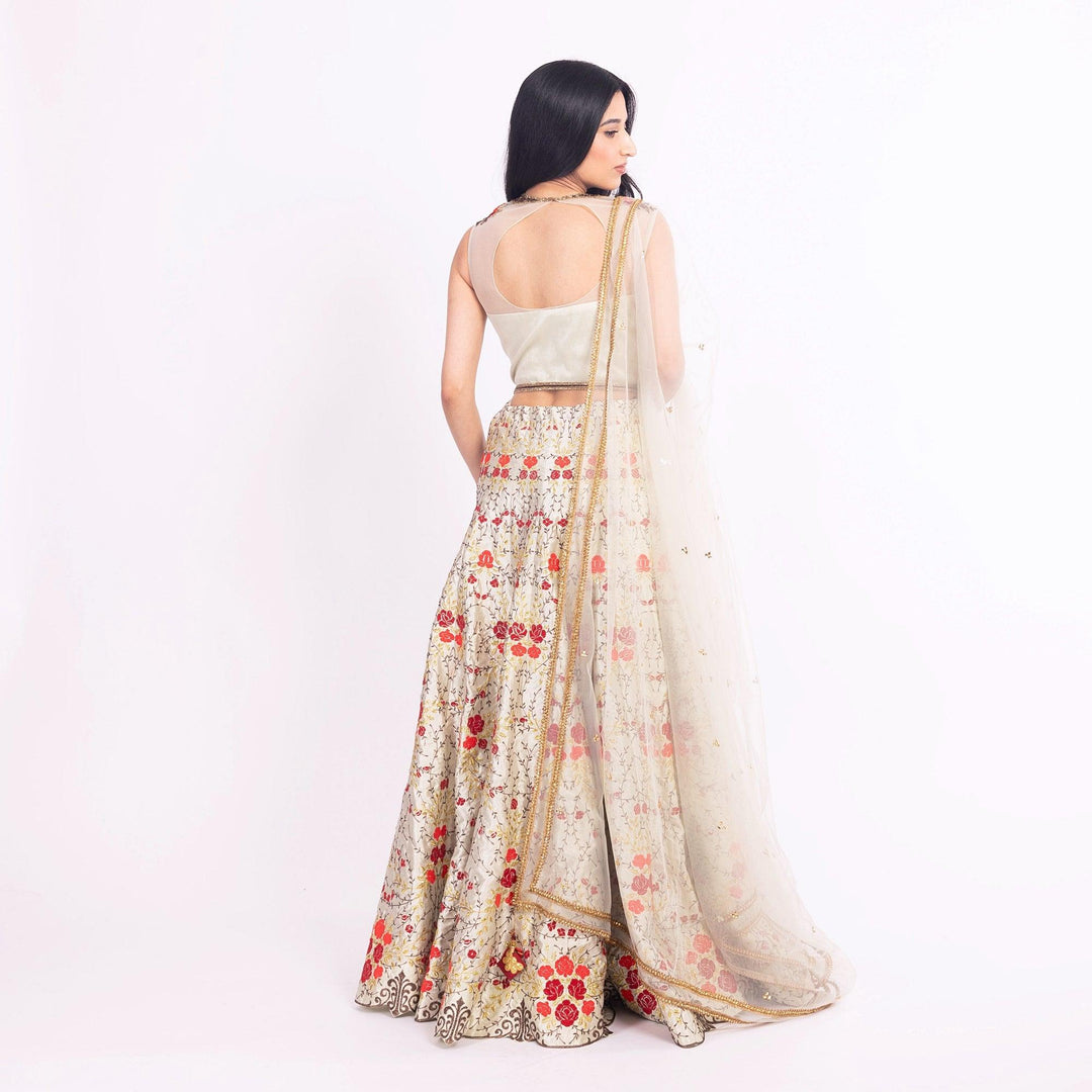 Grey Lehenga Choli Set with Embroidery - Raas