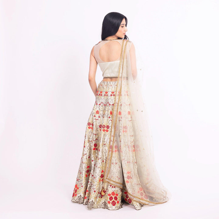Grey Lehenga Choli Set with Embroidery - Raas
