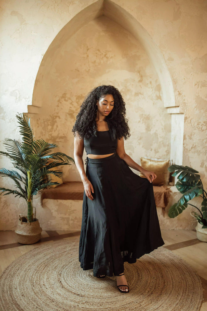 Gwen Black Lehenga with Slit - Raas