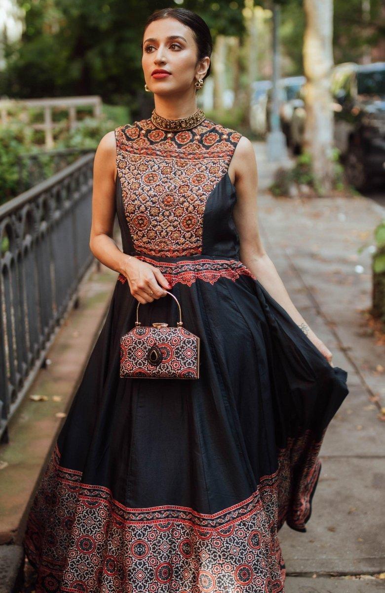 Kamila High Neck Gown Embroidered in Black Kamila High Neck Gown Embroidered in Black