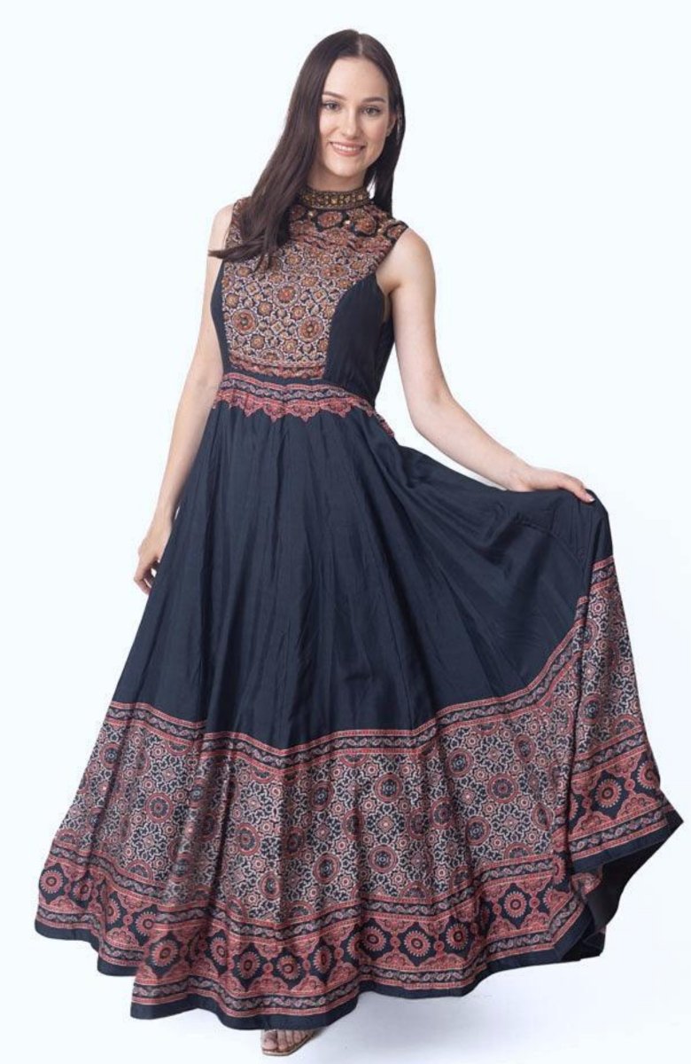 High Neck Long Dress with Hand Embroidery dresses RAAS