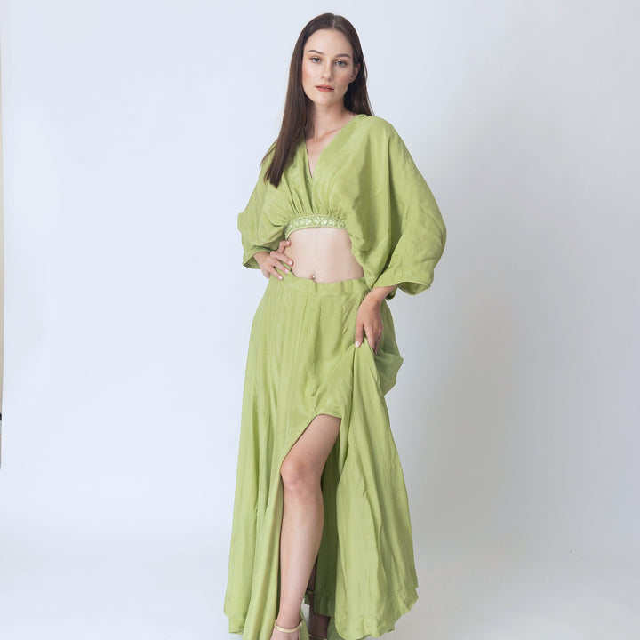 Juliet Green Flowy Two Piece Set with Slit - Raas