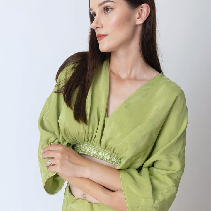 Juliet Green Flowy Two Piece Set with Slit - Raas