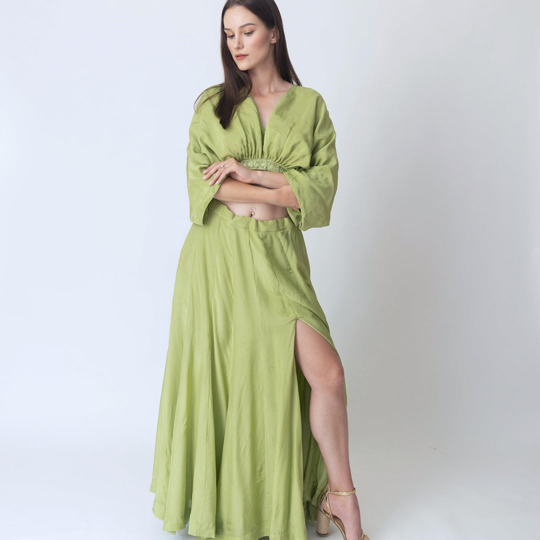 Juliet Green Flowy Two Piece Set with Slit - Raas