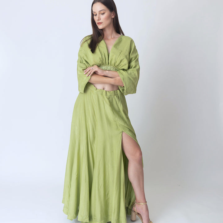 Juliet Green Flowy Two Piece Set with Slit - Raas
