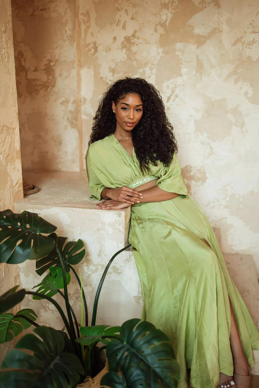 Juliet Green Flowy Two Piece Set with Slit - Raas