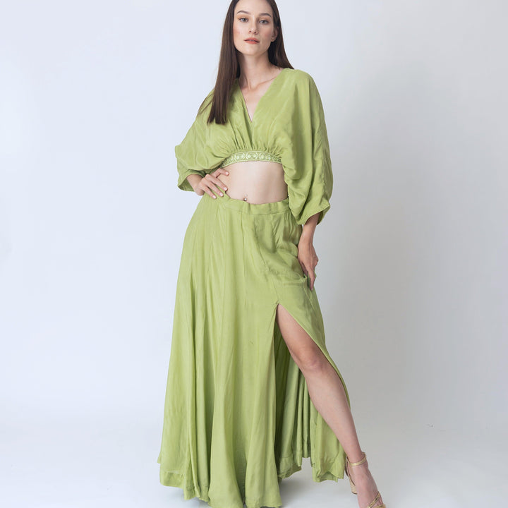 Juliet Green Flowy Two Piece Set with Slit - Raas