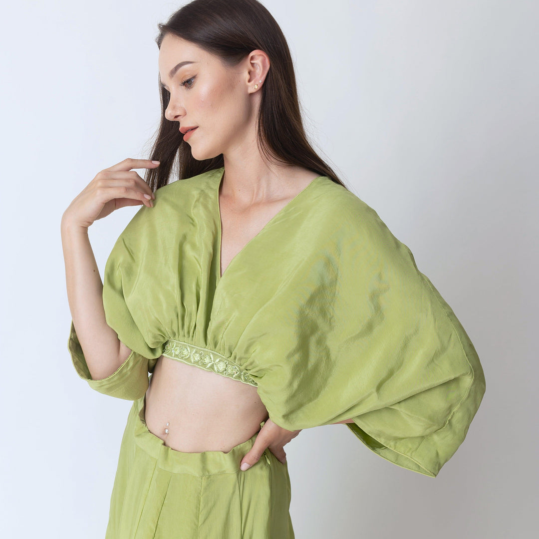 Juliet Green Flowy Two Piece Set with Slit - Raas