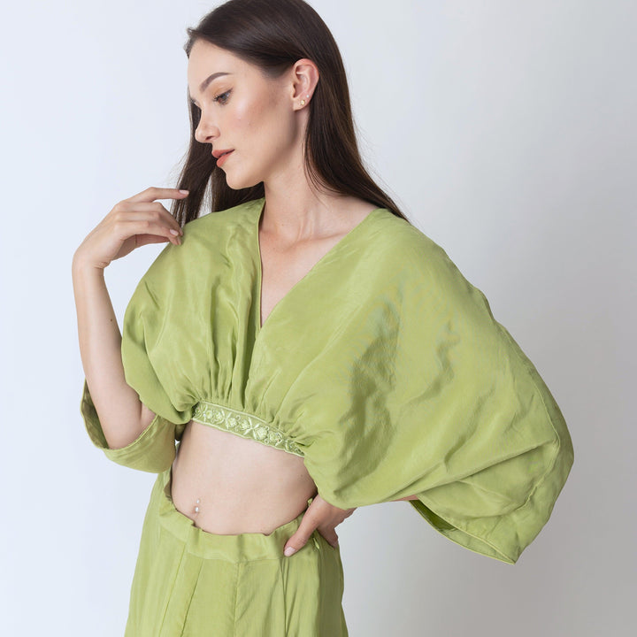 Juliet Green Flowy Two Piece Set with Slit - Raas