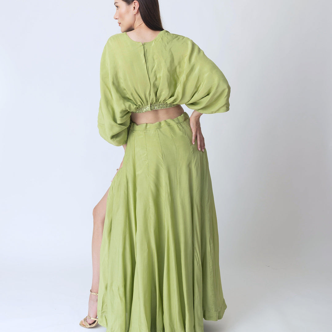 Juliet Green Flowy Two Piece Set with Slit - Raas