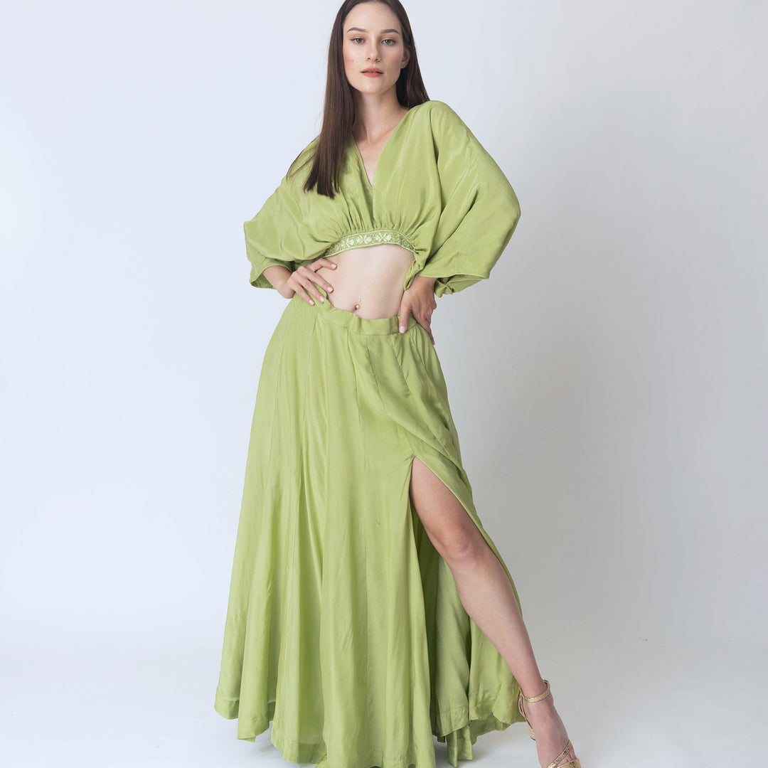 Juliet Green Flowy Two Piece Set with Slit - Raas