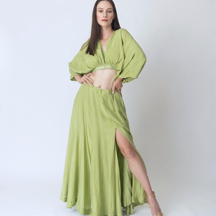 Juliet Green Flowy Two Piece Set with Slit - Raas