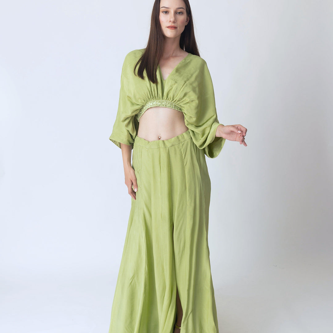 Juliet Green Flowy Two Piece Set with Slit - Raas