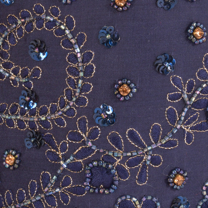 June Blue & Gold Embroidered Bucket Bag - Raas