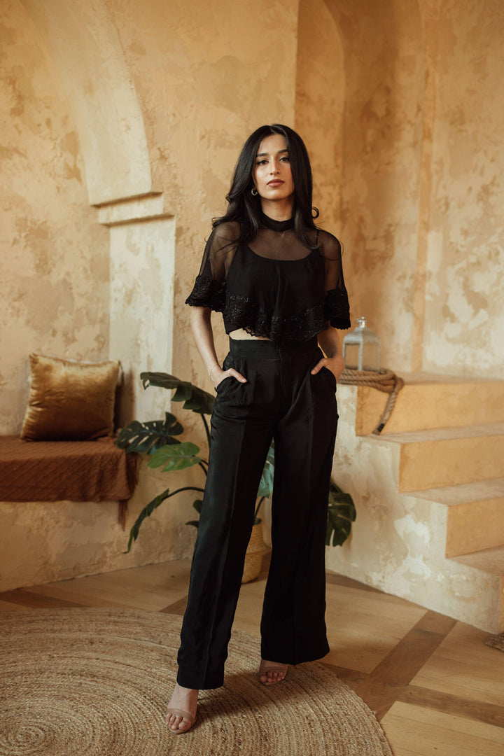 Kai Black Embroidered Cape - Raas