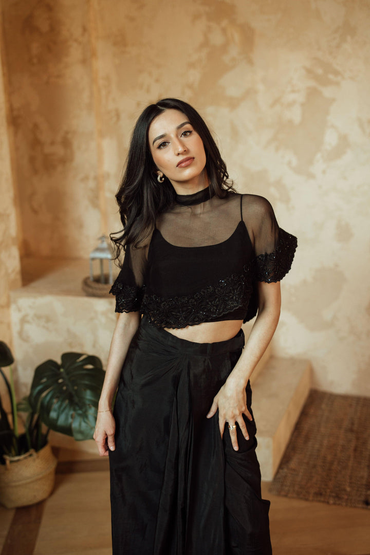 Kai Black Embroidered Cape - Raas