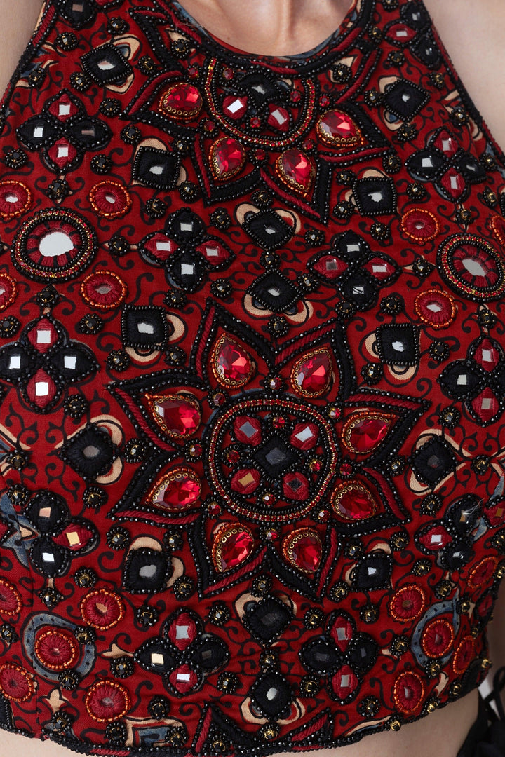 Kana Full Flare Palazzo Pants with Hand Embroidered Blouse - Raas