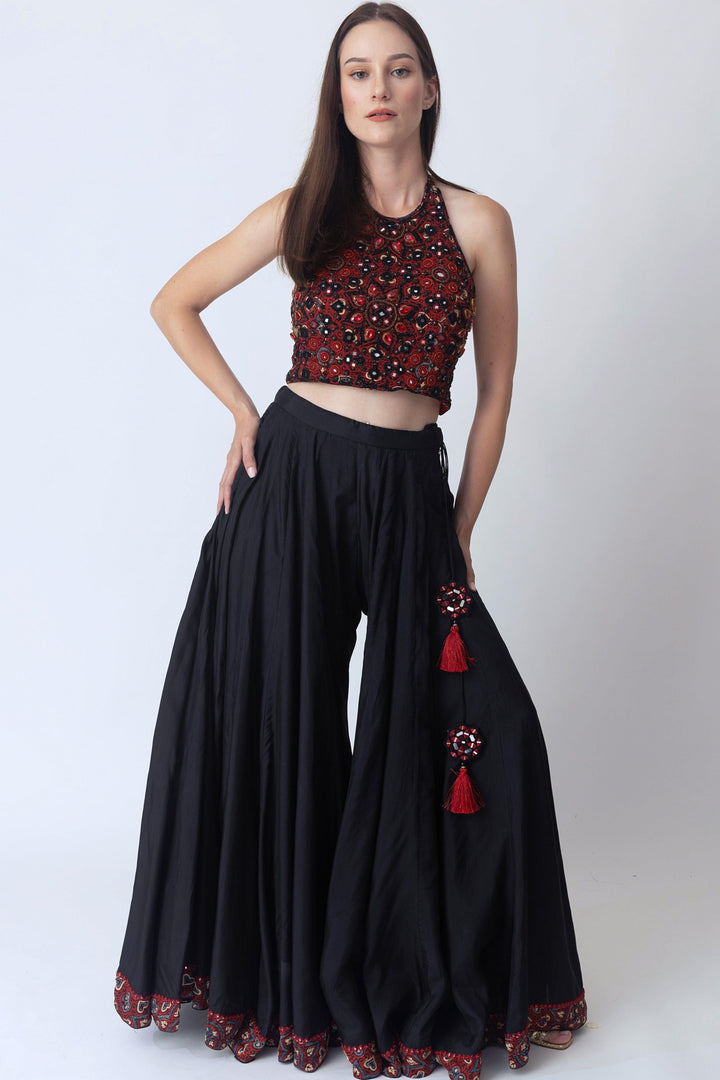 Kana Full Flare Palazzo Pants with Hand Embroidered Blouse - Raas