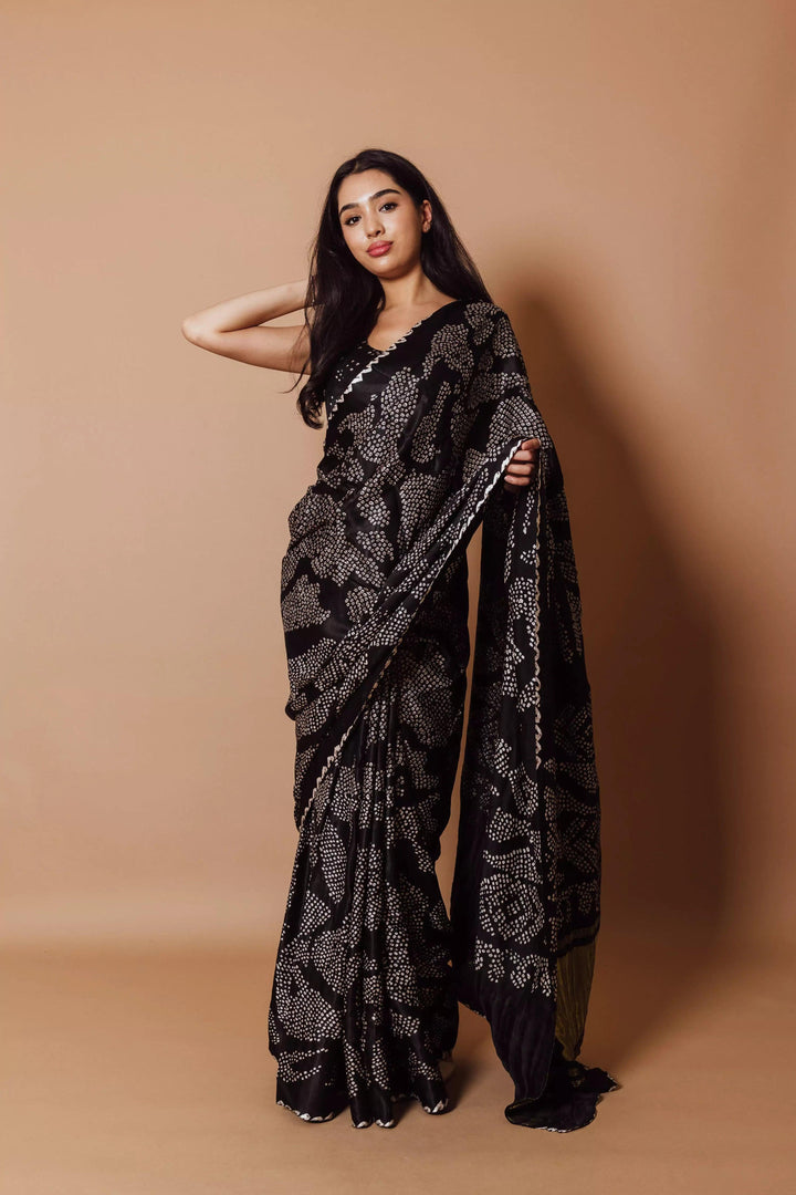 Karishma Black hand bandhej Saree - Raas