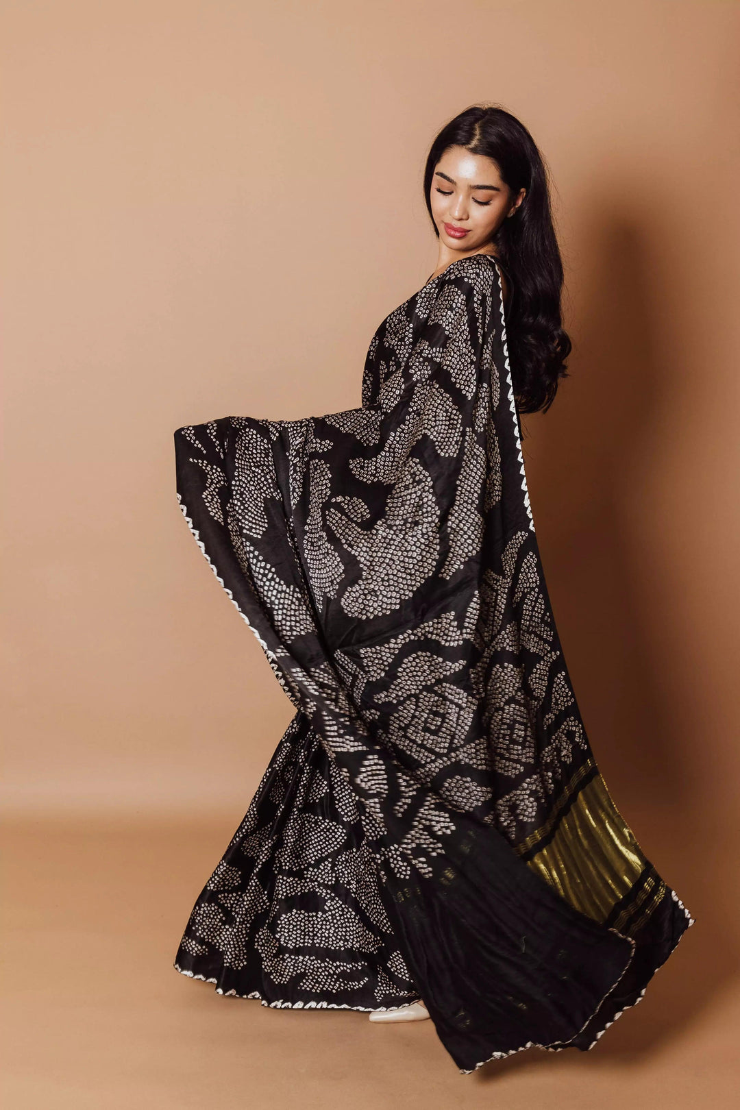 Karishma Black hand bandhej Saree - Raas