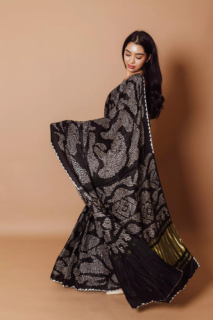 Karishma Black hand bandhej Saree - Raas